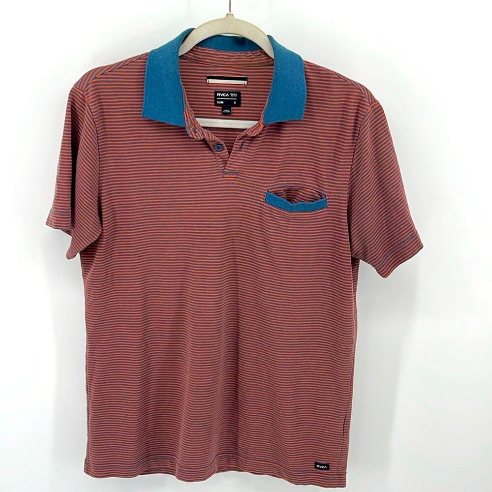 RVCA Slim Fit striped short sleeve polo shirt sz S